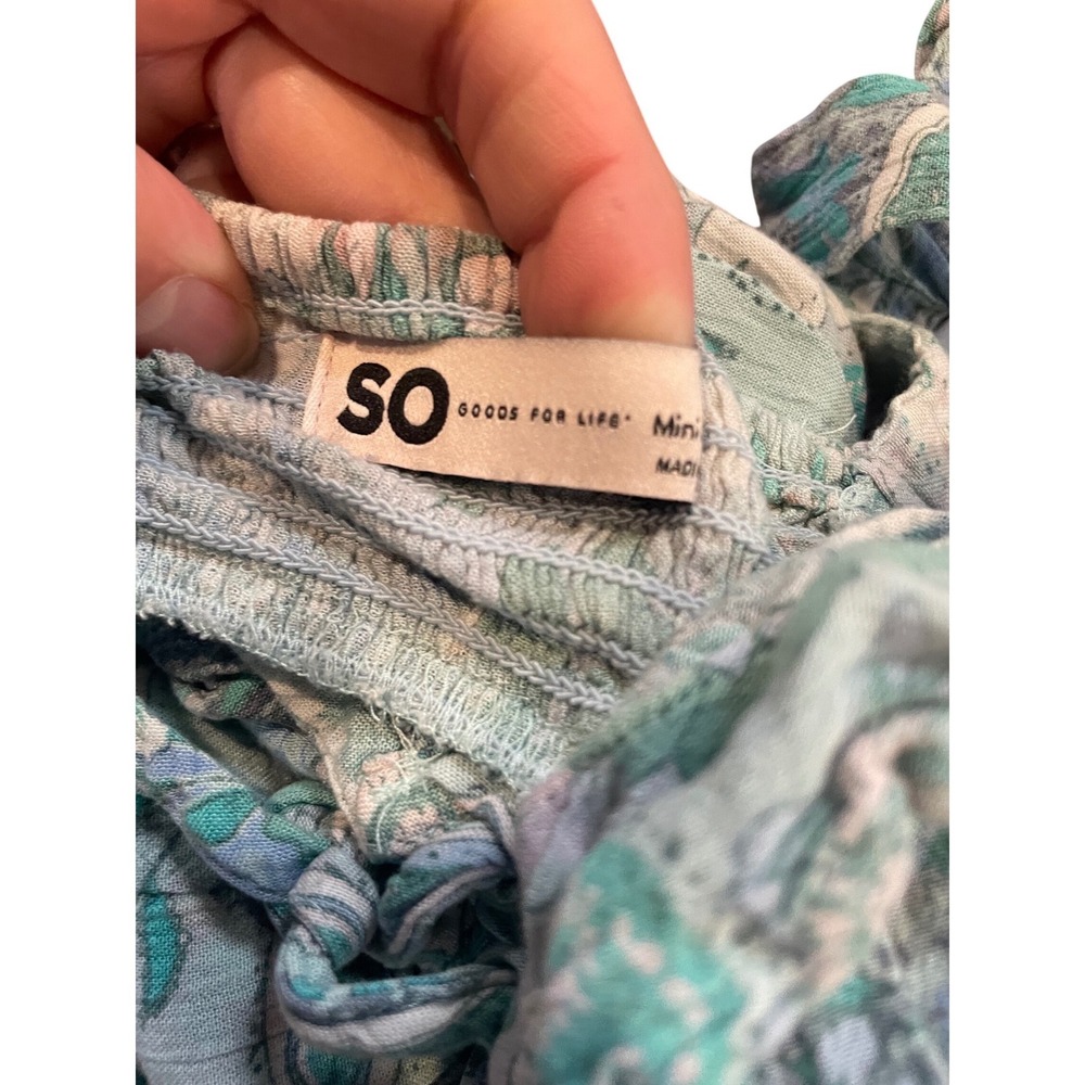 SO Goods For Life Blue Floral Paisley Mini Dress Ruffle Tie Front Sm babydoll - Picture 5 of 7